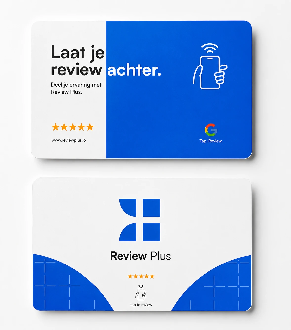 Voor- en achterkant van de Review Plus NFC-kaart